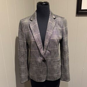 B19 Ann Taylor Black Plaid Checkered Blazer Office Business Work Preppy Outdoor